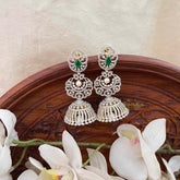Vriksham Deep Green-AD Style Bridal With Pearl Accents & Tiered Chandbali Studs Jhumka Earrings-G21582