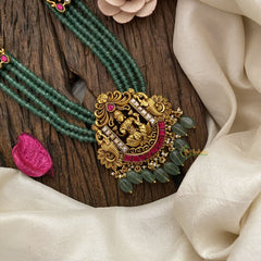 Vriksham Lakshmi Pendant Kundan Jadau Pastel Green Beaded Mala-Red Green-J2921