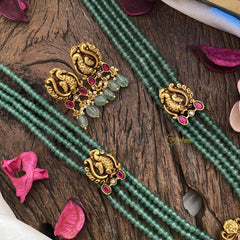 Vriksham Lakshmi Pendant Kundan Jadau Pastel Green Beaded Mala-Red Green-J2921