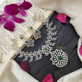 Vriksham Classic Leaf With Floral Emerald Green Pendant & Crystal Detailing AD Choker Neckpiece-G20205