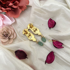 Vriksham Designer Stud Earring-Red Green & White-Aqua Green Bead-J3203