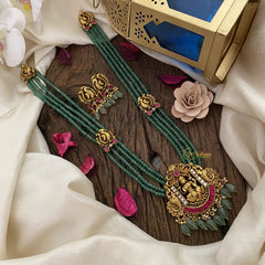 Vriksham Lakshmi Pendant Kundan Jadau Pastel Green Beaded Mala-Red Green-J2921