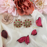 Vriksham Exquisite Floral Stud Earring-Red Green & White-J3188