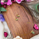 Vriksham Gold-Finish Leaf Cluster Single Pendant Invisible Chain-Aqua Green-KG22322