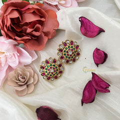 Vriksham Exquisite Floral Stud Earring-Red Green & White-J3188