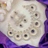 Vriksham Purple Bloom Scalloped American Diamond With Floral Drop Short Neckpiece-G21567