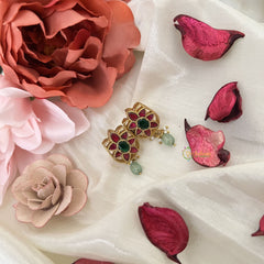 Vriksham Antique Floral Earring-Red Green-Pastel Green Bead-J3194