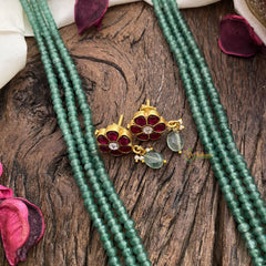 Vriksham Lakshmi Pendant Kundan Jadau Pastel Green Beaded Mala-Red Green-Lotus-J2919