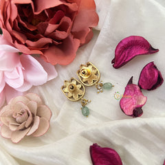 Vriksham Antique Floral Earring-Red Green-Pastel Green Bead-J3194