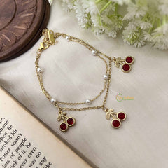 Vriksham Cherry Charm Gold Plated Bracelet-Pearls-G20971