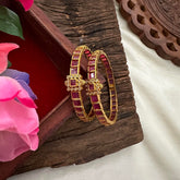 Premium Gold Polish Openable Bangles-Red-G13186