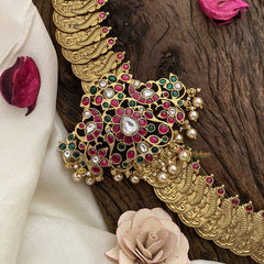 Vriksham Lakshmi Peacock Coin With Dual Peacock Moggapu Style Kundan Jadau Neckpiece-J2904