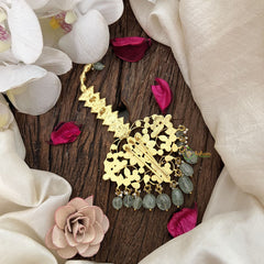 Vriksham Antique Floral Jadau Kundan Jada Billai-Green Bead-J3471