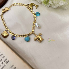 Vriksham Sea Vibe Star Tortoise Charm In Gold & White Bracelet-G20970