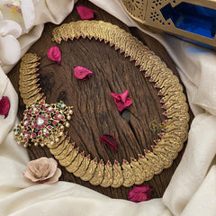 Vriksham Lakshmi Peacock Coin With Dual Peacock Moggapu Style Kundan Jadau Neckpiece-J2904