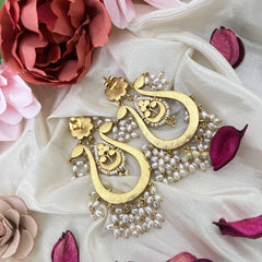 Vriksham Unique Dual Peacock Earring-Red Green & White-Rice Pearls-J3184