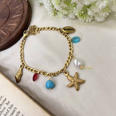 Vriksham Sea Vibe Star Fish Charm In Gold & White Bracelet-G20969