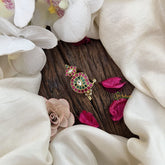 Vriksham Manga Nath Style Jadau Kundan Jada Billai-White Green Red-Pearl-J3467