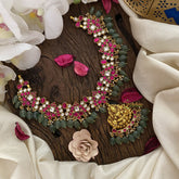 Vriksham Antique Lakshmi Pendant Kundan Jadau  Neckpiece-Pastel Green Bead-J2900