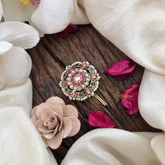 Vriksham Antique Floral Kundan Jadau Jada Billai-White Leaf-j3462