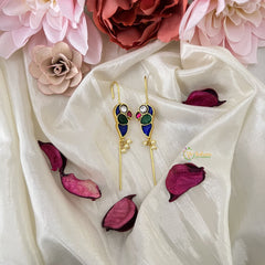 Vriksham Parrot Bugadi Style Earring-Red Green & Blue-Pearls-J3174