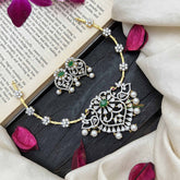 Vriksham Gold-Tone Floral Pendant With Pearls & Green Stone AD Hasli Choker-G20208