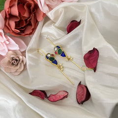 Vriksham Parrot Bugadi Style Earring-Red Green & Blue-Pearls-J3174