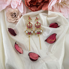 Vriksham Half Moon Bugadi Style Earring-Red & White-Pearls-J3173