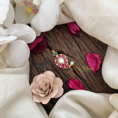 Vriksham Mango Style Jadau Kundan Jada Billai-White Green Red-Pearl-J3468