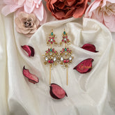 Vriksham Lotus Bugadi Style Earring-Red Green & White-Pearls-J3172