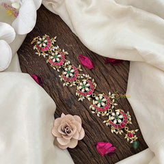 Vriksham Elegant 6 Half Moon Jadau Kundan Jada Billai-White Green Pearl-j3463