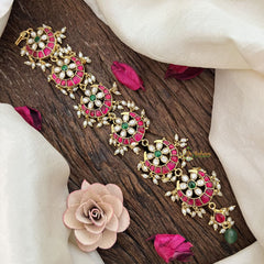 Vriksham Elegant 6 Half Moon Jadau Kundan Jada Billai-White Green Pearl-j3463