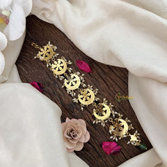 Vriksham Elegant 6 Half Moon Jadau Kundan Jada Billai-White Green Pearl-j3463