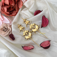 Vriksham Lotus Bugadi Style Earring-Red Green & White-Pearls-J3172