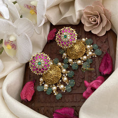 Vriksham Elegant Floral Jadau Kundan Jhumka-Pastel Green & off White Bead-J2841