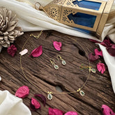 Vriksham 3 Tear Drop Pendant Invisible Chain-White Green-G18445