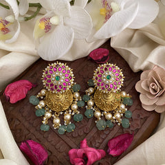 Vriksham Elegant Floral Jadau Kundan Jhumka-Pastel Green & off White Bead-J2841