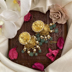 Vriksham Elegant Floral Jadau Kundan Jhumka-Pastel Green & off White Bead-J2841