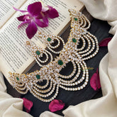 Vriksham Floral Design Bridal American Diamond Statement With Emerald Green Stones Choker-G20197