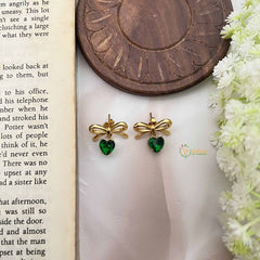Vriksham Infinity Green Heart Drop Style Anti Tarnish Studs-G20976