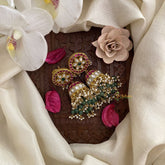 Vriksham Antique Floral Jadau Kundan Jhumka-Pastel Green Pearl-J2835