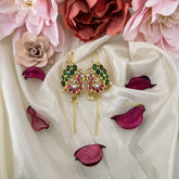 Vriksham Peacock Shape Bugadi Style Earring-Red Green & White-Pearls-J3167