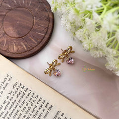 Vriksham Infinity Pink Heart Drop Style Anti Tarnish Studs-G20975