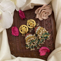 Vriksham Antique Floral Jadau Kundan Jhumka-Pastel Green Pearl-J2835