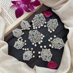 Vriksham Designer Floral AD Stone With Green Stones & Pearl Drops Jada Billai-G20252