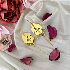 Vriksham Peacock Shape Bugadi Style Earring-Red Green & White-Pearls-J3167