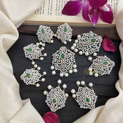 Vriksham Designer Floral AD Stone With Green Stones & Pearl Drops Jada Billai-G20252