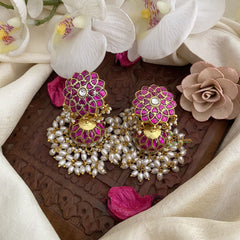 Vriksham Elegant Floral Jadau Kundan Jhumka-Rice Pearl-J2840