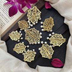 Vriksham Designer Floral AD Stone With Green Stones & Pearl Drops Jada Billai-G20252