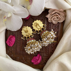 Vriksham Elegant Floral Jadau Kundan Jhumka-Rice Pearl-J2840